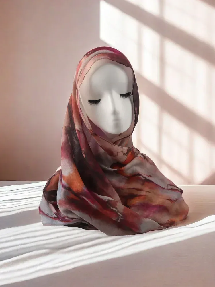 Hot Sale Watercolor Collection Modal Cotton Shawl Satin Printed Scarf Ethnic Head Scarf Women Scarf display picture 3