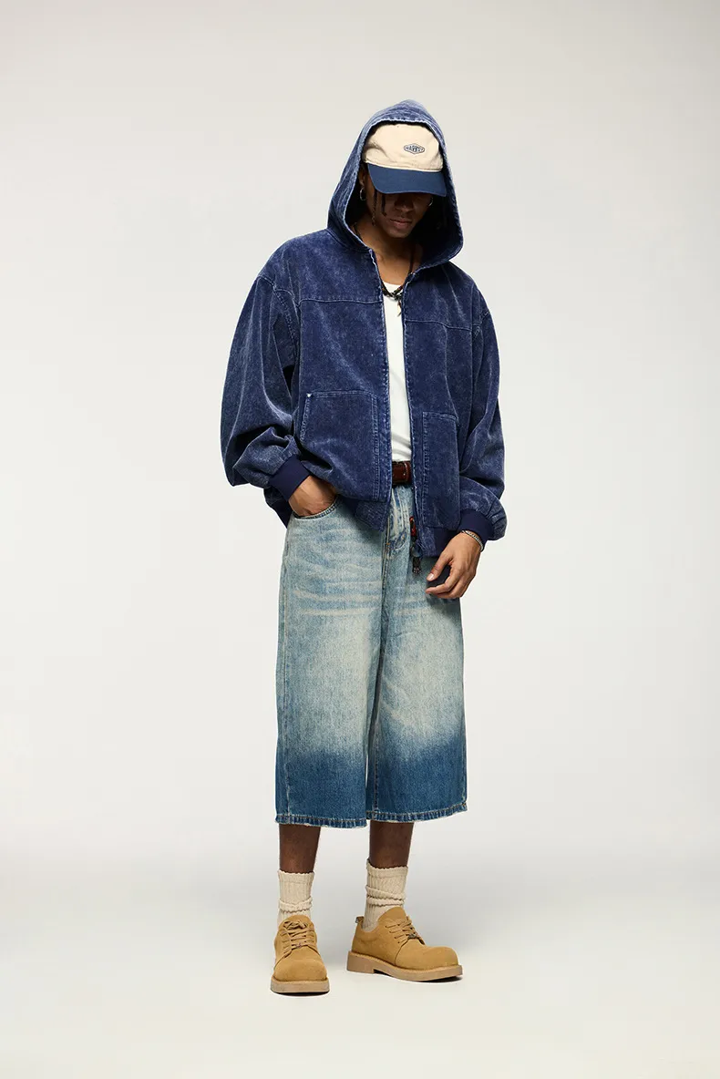 Inf Men's Wear | Washed Corduroy Hooded Jacket  Autumn And Winter New Trendy Brand Short Jacket Cardigan Sweatshirt display picture 3