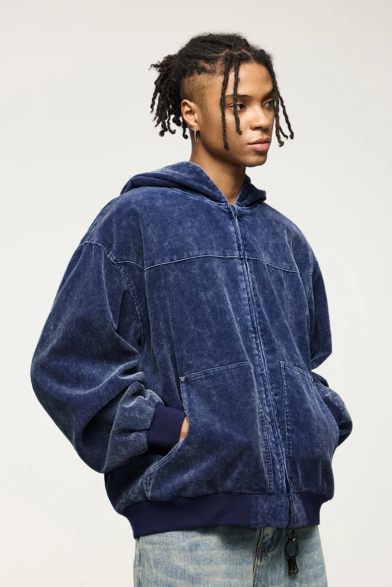 Inf Men's Wear | Washed Corduroy Hooded Jacket  Autumn And Winter New Trendy Brand Short Jacket Cardigan Sweatshirt display picture 4