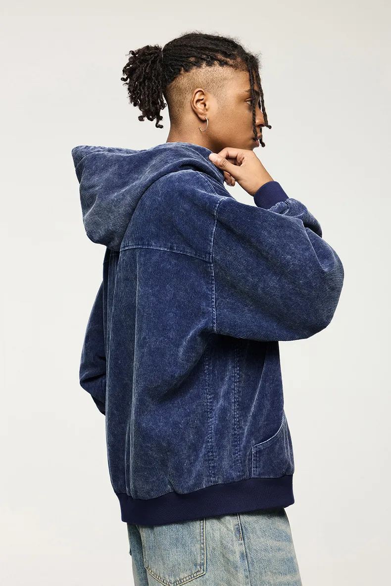Inf Men's Wear | Washed Corduroy Hooded Jacket  Autumn And Winter New Trendy Brand Short Jacket Cardigan Sweatshirt display picture 5