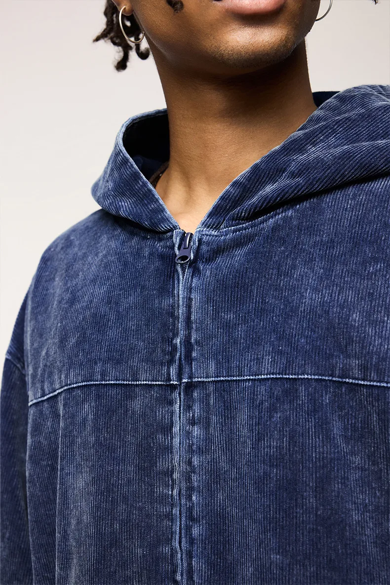 Inf Men's Wear | Washed Corduroy Hooded Jacket  Autumn And Winter New Trendy Brand Short Jacket Cardigan Sweatshirt display picture 6