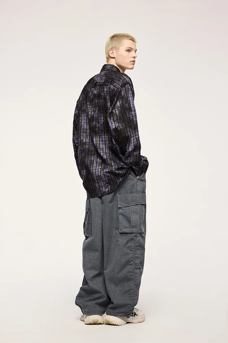 INF Men's Wear | Dirty Dyed Plaid Shirt  Fall/Winter New Waste Soil Wind Dirtyfit Loose Plaid Shirt display picture 2