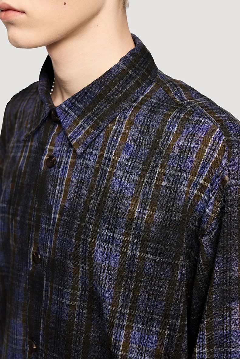 INF Men's Wear | Dirty Dyed Plaid Shirt  Fall/Winter New Waste Soil Wind Dirtyfit Loose Plaid Shirt display picture 5