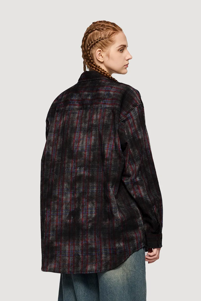INF Men's Wear | Dirty Dyed Plaid Shirt  Fall/Winter New Waste Soil Wind Dirtyfit Loose Plaid Shirt display picture 8