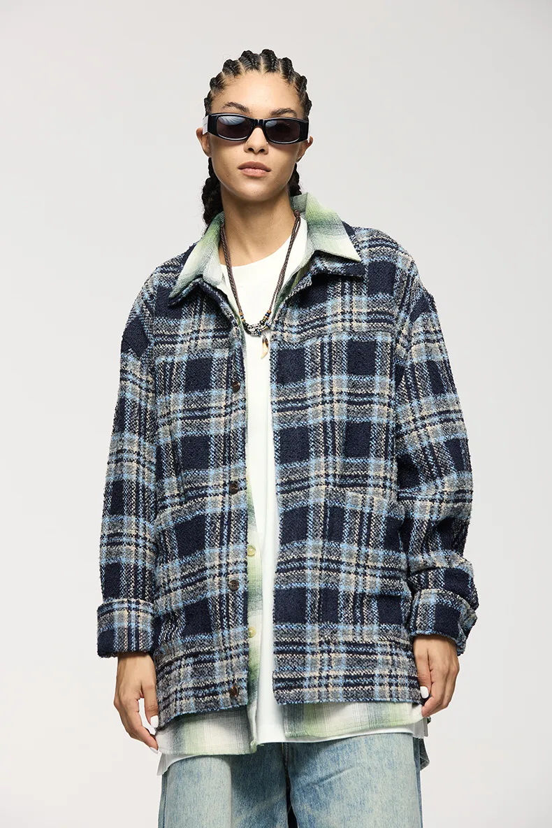 Inf Men's Wear | Woolen Jacket Jacket  Autumn And Winter New Trendy Brand Retro Plaid Plaid Loose Casual Shirt display picture 3