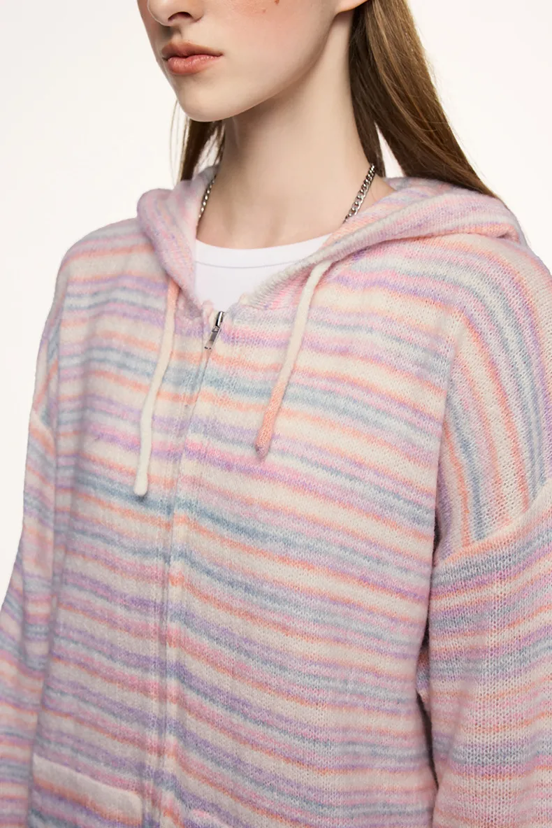 Inf Men's Wear | Striped Hooded Woolen Cardigan  Autumn And Winter New Street Contrast Color Jacket Retro Stripesd Top display picture 4