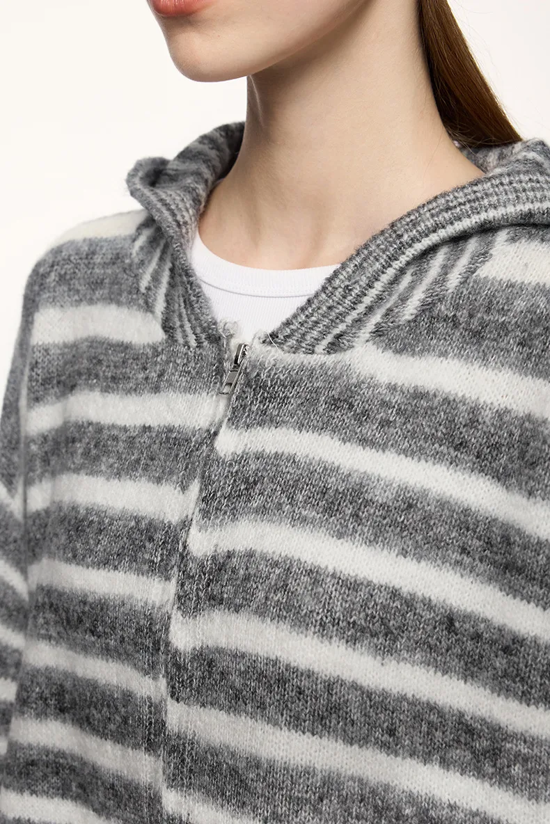 Inf Men's Wear | Striped Hooded Woolen Cardigan  Autumn And Winter New Street Contrast Color Jacket Retro Stripesd Top display picture 6