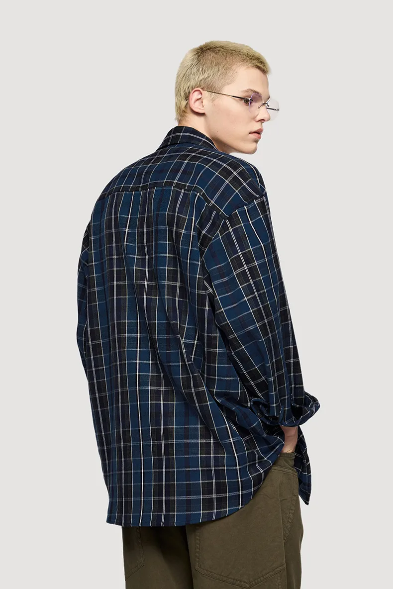 Inf Men's Wear | Blue And Black Plaid Shirt  Autumn And Winter New Trendy Brand American Style Cardigan Without Flap Pocket Pantss Can Be Worn Inside Or Outside display picture 5