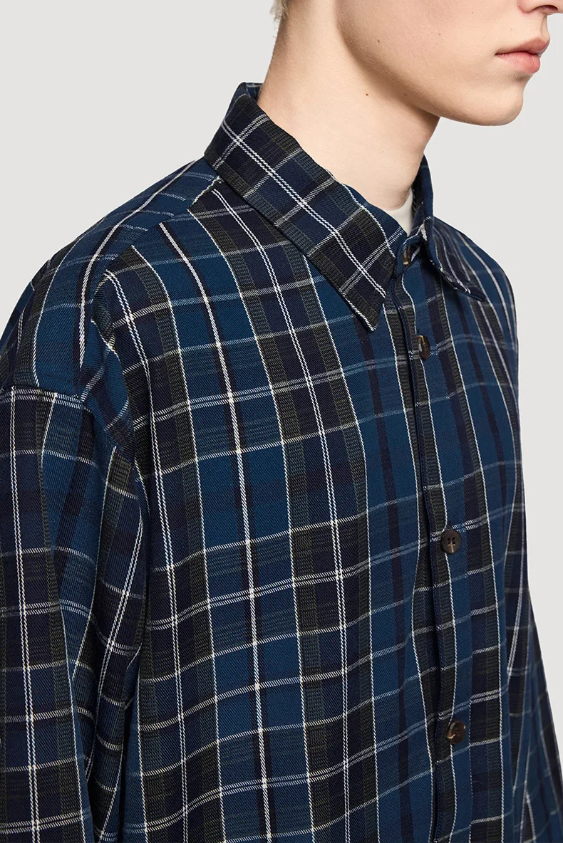 Inf Men's Wear | Blue And Black Plaid Shirt  Autumn And Winter New Trendy Brand American Style Cardigan Without Flap Pocket Pantss Can Be Worn Inside Or Outside display picture 6