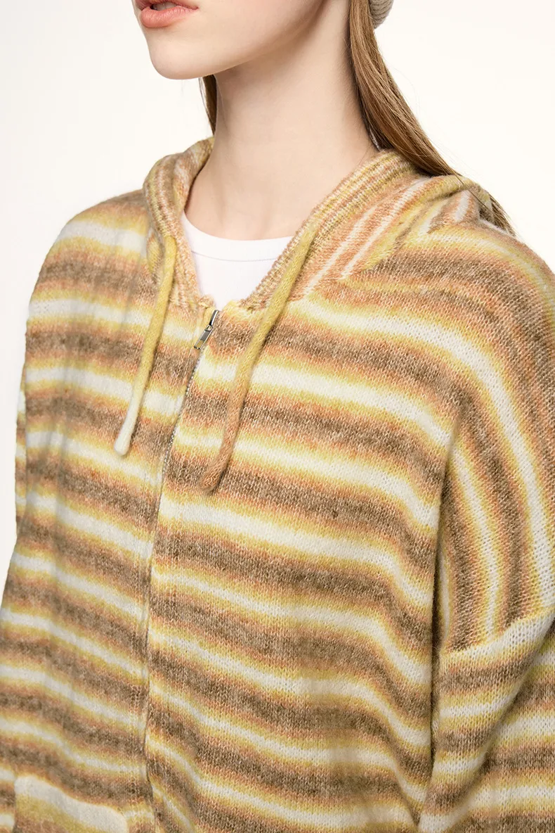 Inf Men's Wear | Striped Hooded Woolen Cardigan  Autumn And Winter New Street Contrast Color Jacket Retro Stripesd Top display picture 9