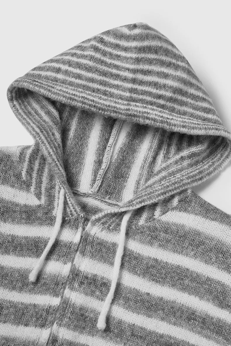 Inf Men's Wear | Striped Hooded Woolen Cardigan  Autumn And Winter New Street Contrast Color Jacket Retro Stripesd Top display picture 10