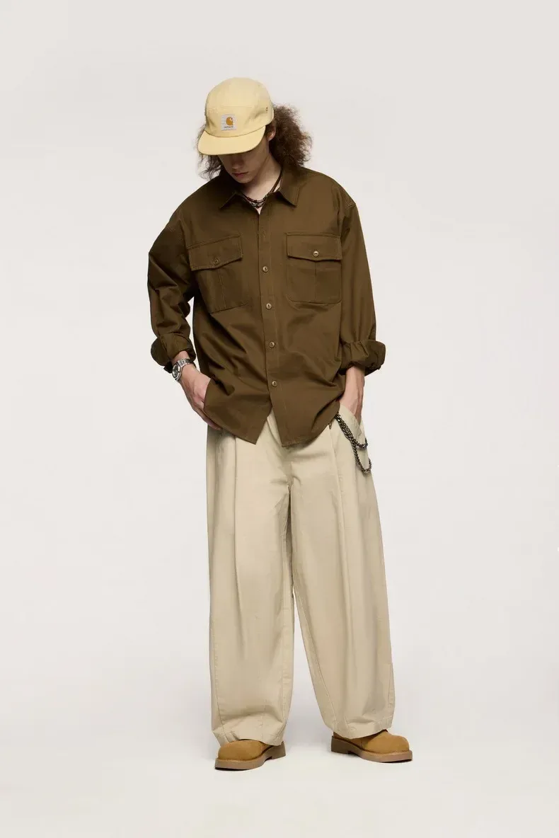 ABS Men's | Thick Dense Twill Deep Pleated Wide Leg Pants  Autumn And Winter New Fashion Brand Overalls New Casual Pants display picture 3