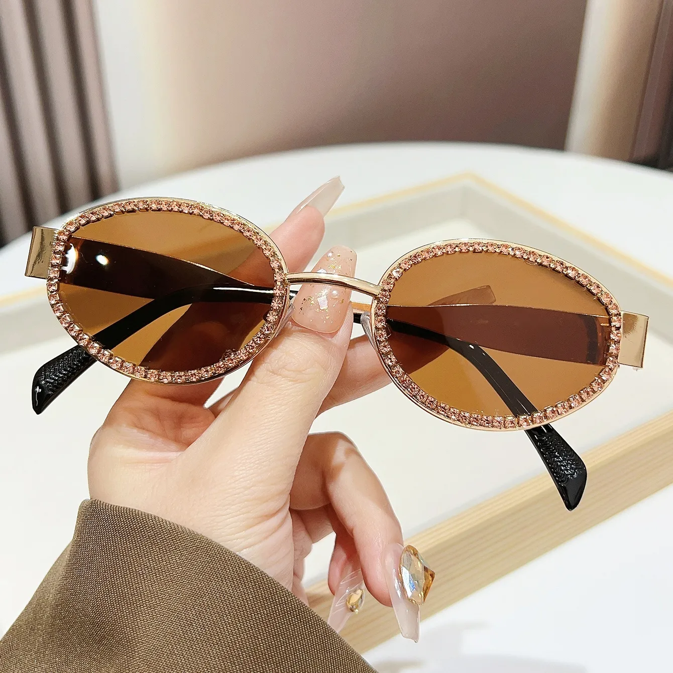 Y2K Elegant Glam Solid Color Ac UV400 Protection Oval Frame Inlay Full Frame Glasses display picture 4