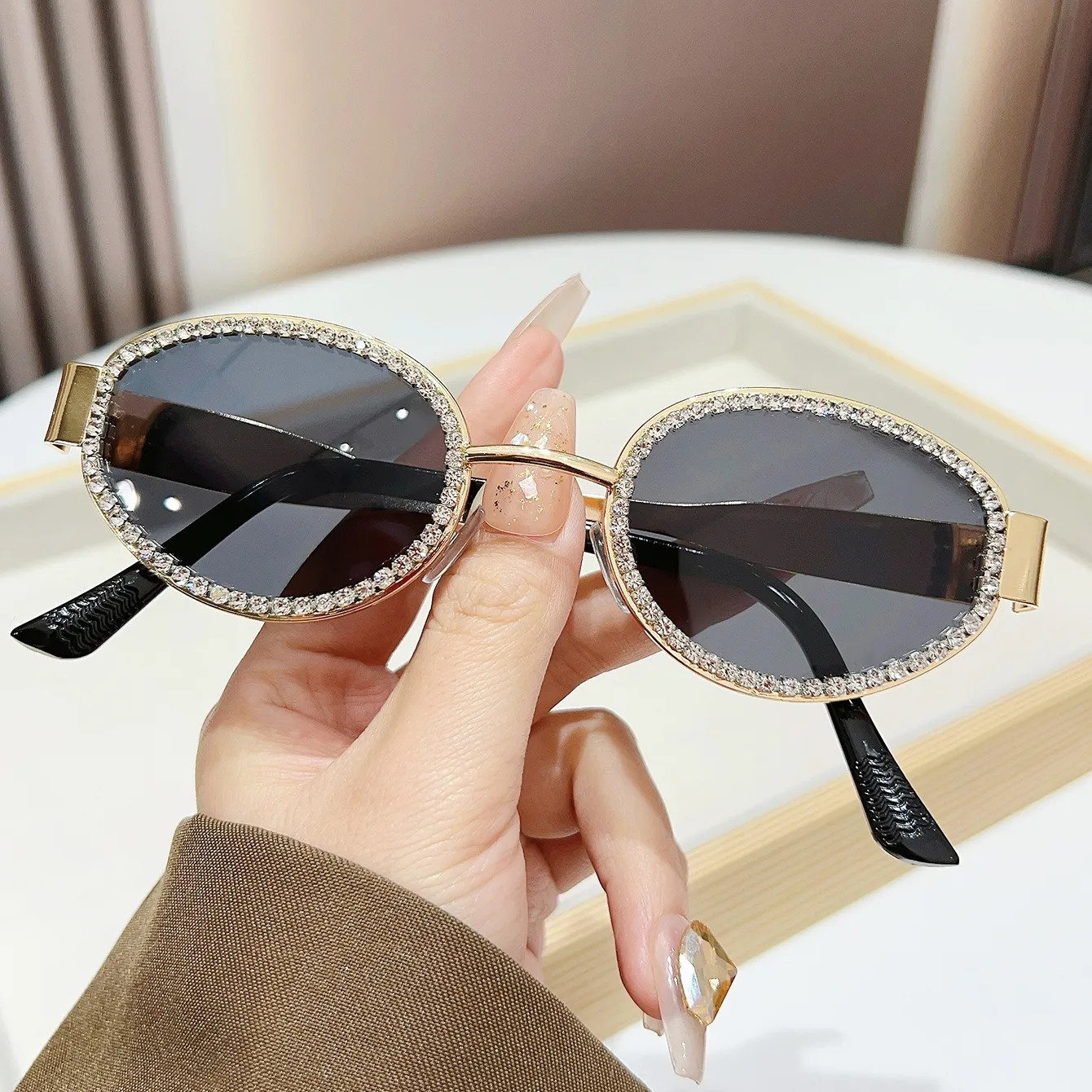 Y2K Elegant Glam Solid Color Ac UV400 Protection Oval Frame Inlay Full Frame Glasses display picture 2