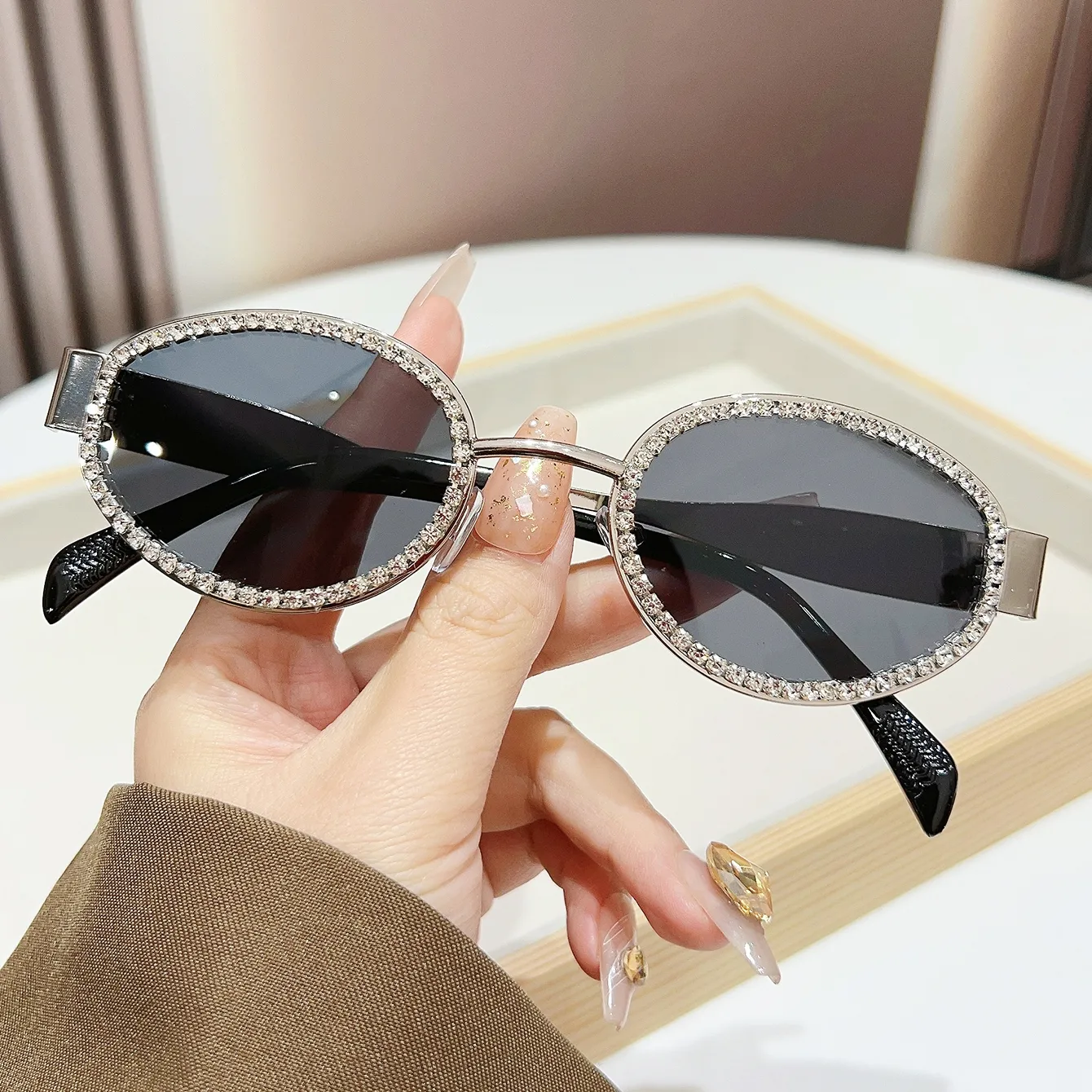 Y2K Elegant Glam Solid Color Ac UV400 Protection Oval Frame Inlay Full Frame Glasses display picture 3