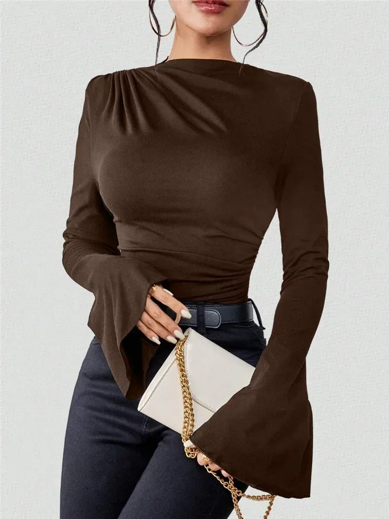 Autumn And Winter New All-match Pleated    Design Sense Horn Sleeve Collar Slim T-shirt display picture 16