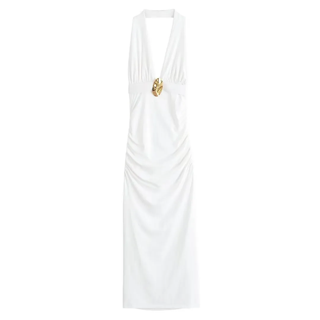 Women's Sheath Dress Elegant Streetwear Halter Neck Sleeveless Solid Color Maxi Long Dress Holiday Street display picture 1