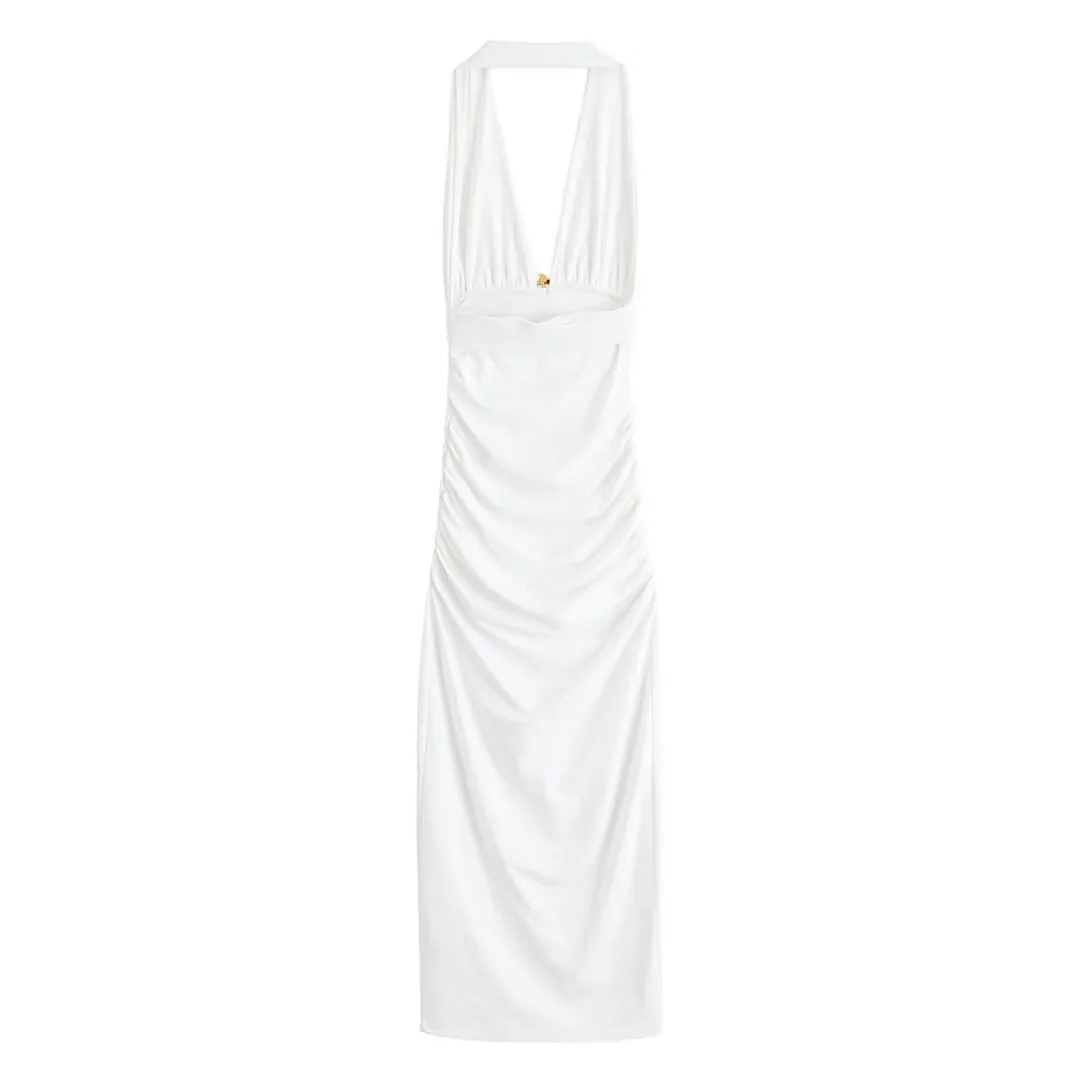 Women's Sheath Dress Elegant Streetwear Halter Neck Sleeveless Solid Color Maxi Long Dress Holiday Street display picture 2