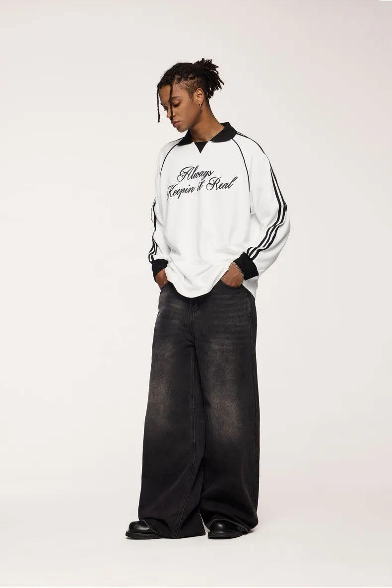 INF Men's | Sporty Chic Lapel Long Sleeve T-shirt  Fall/Winter Fashion Brand New Retro Sports Long T display picture 2