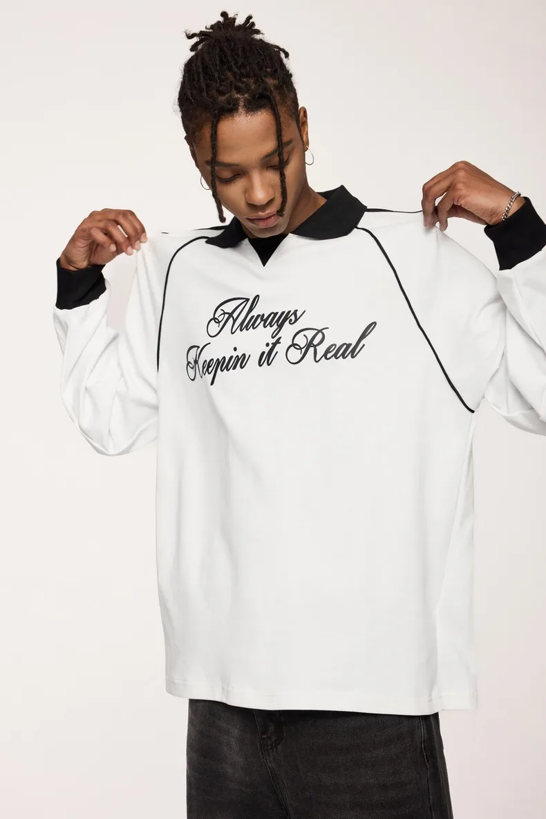 INF Men's | Sporty Chic Lapel Long Sleeve T-shirt  Fall/Winter Fashion Brand New Retro Sports Long T display picture 3