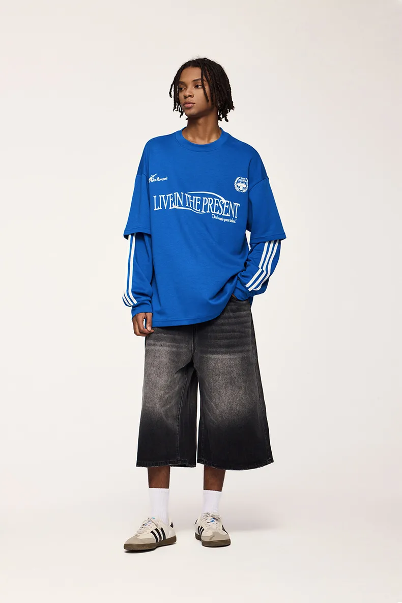 INF Men's | Sporty Chic Fake Two-piece Long Sleeve T-shirt  Fall/Winter New Fashion Brand Loose Jacket Men display picture 3