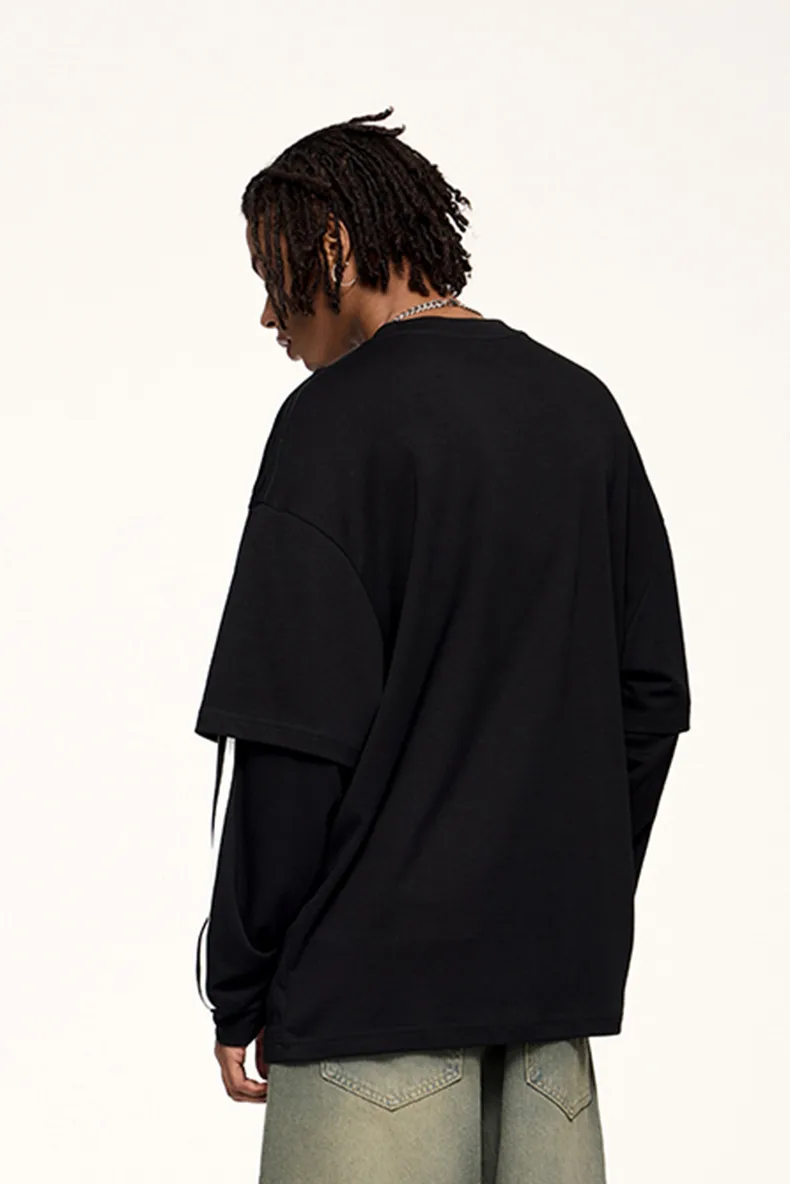 INF Men's | Sporty Chic Fake Two-piece Long Sleeve T-shirt  Fall/Winter New Fashion Brand Loose Jacket Men display picture 6
