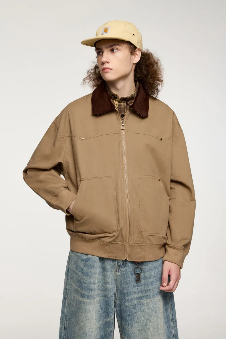 Jetshow Men's Wear | Twill Corduroy Detroit Jacket Coat  Season Spring Retro Contrast Lapel Worker display picture 8
