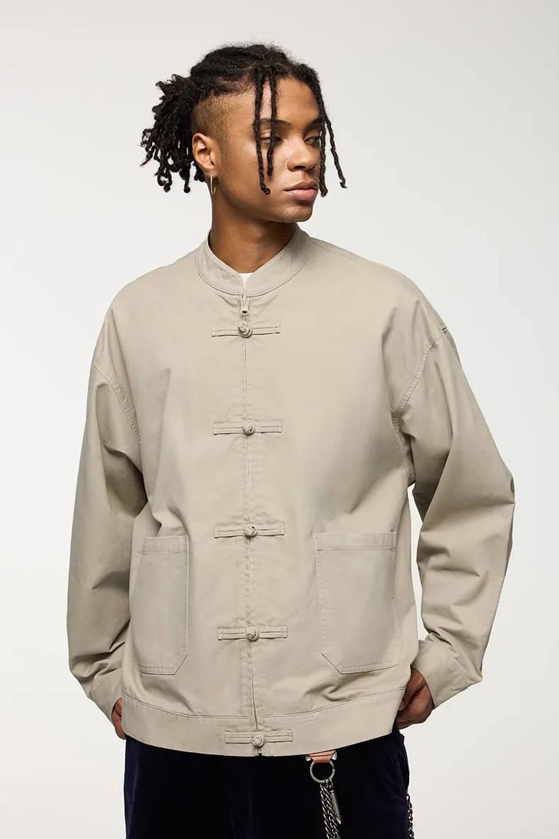 INF Men's | New Chinese Thick Dense Frock Zipper Jacket  Fall/Winter New Guofeng Buckle Twill Jacket Men display picture 3