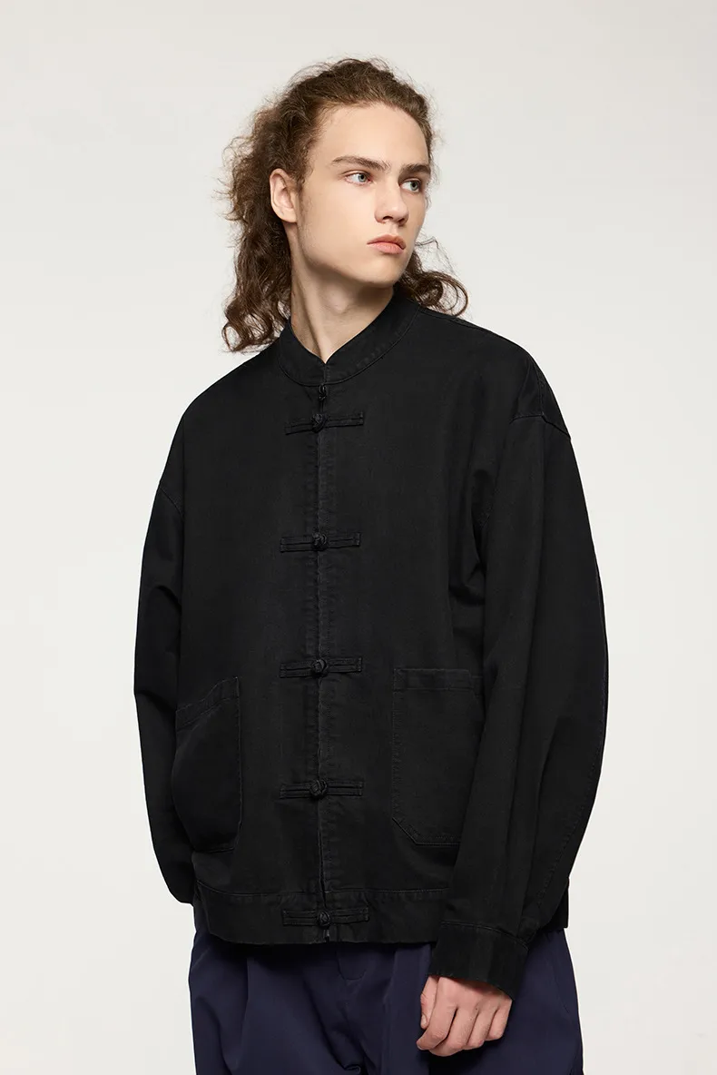 INF Men's | New Chinese Thick Dense Frock Zipper Jacket  Fall/Winter New Guofeng Buckle Twill Jacket Men display picture 5