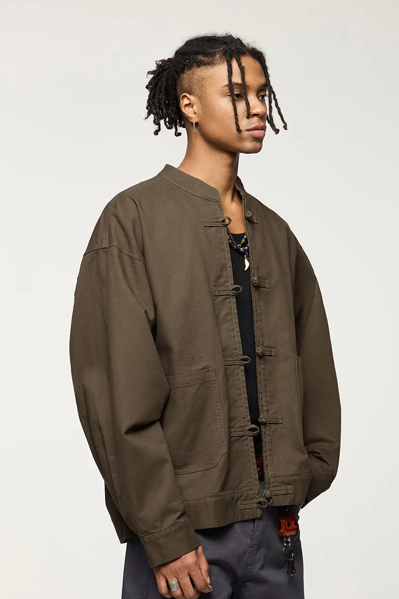 INF Men's | New Chinese Thick Dense Frock Zipper Jacket  Fall/Winter New Guofeng Buckle Twill Jacket Men display picture 8