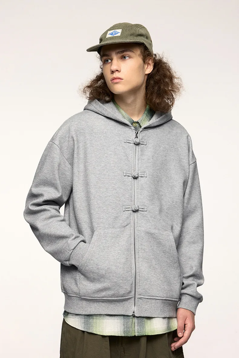 INF Men's Wear | 410g New Chinese Fleece Zipper Hooded Wear New Buckle Coat Jacket For Fall/Winter display picture 7
