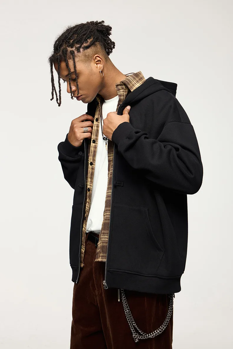 INF Men's Wear | 410g New Chinese Fleece Zipper Hooded Wear New Buckle Coat Jacket For Fall/Winter display picture 20