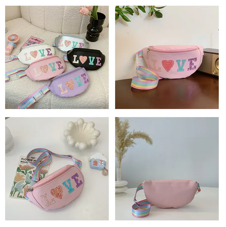 Children's Bag High-value Cute Sequin Baby's Western-style Chest Bag Girls' Colorful Lightweight Crossbody Bag PU Waist Bag display picture 2