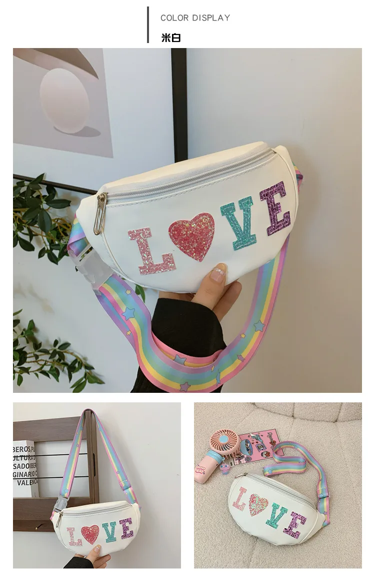 Children's Bag High-value Cute Sequin Baby's Western-style Chest Bag Girls' Colorful Lightweight Crossbody Bag PU Waist Bag display picture 9