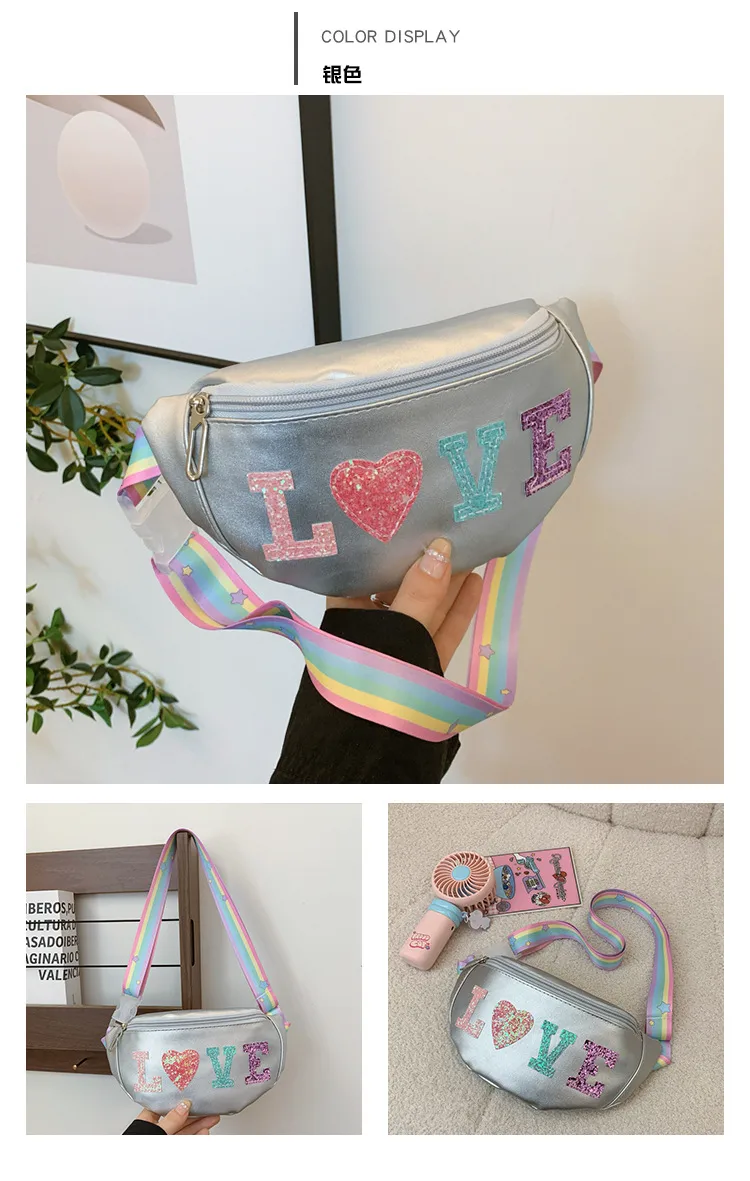 Children's Bag High-value Cute Sequin Baby's Western-style Chest Bag Girls' Colorful Lightweight Crossbody Bag PU Waist Bag display picture 10