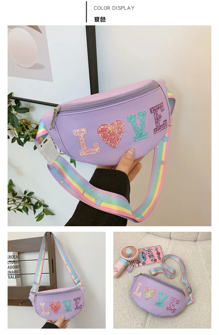 Children's Bag High-value Cute Sequin Baby's Western-style Chest Bag Girls' Colorful Lightweight Crossbody Bag PU Waist Bag display picture 11