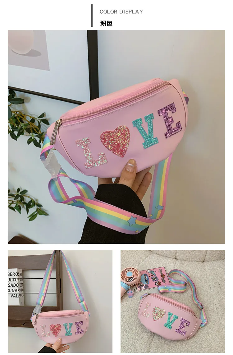 Children's Bag High-value Cute Sequin Baby's Western-style Chest Bag Girls' Colorful Lightweight Crossbody Bag PU Waist Bag display picture 12