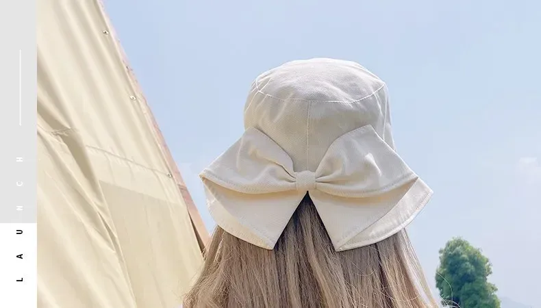 New Fisherman Hat Sunshade Sunscreen Tide Brand Face Showing Small Bucket Hat Women's New-style Early Spring And Autumn Split Bow Hat display picture 1