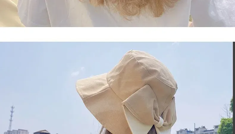 New Fisherman Hat Sunshade Sunscreen Tide Brand Face Showing Small Bucket Hat Women's New-style Early Spring And Autumn Split Bow Hat display picture 10