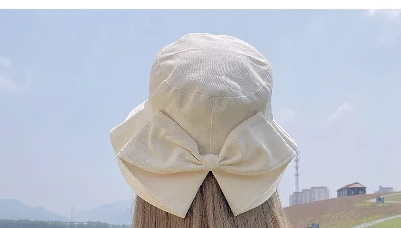 New Fisherman Hat Sunshade Sunscreen Tide Brand Face Showing Small Bucket Hat Women's New-style Early Spring And Autumn Split Bow Hat display picture 14