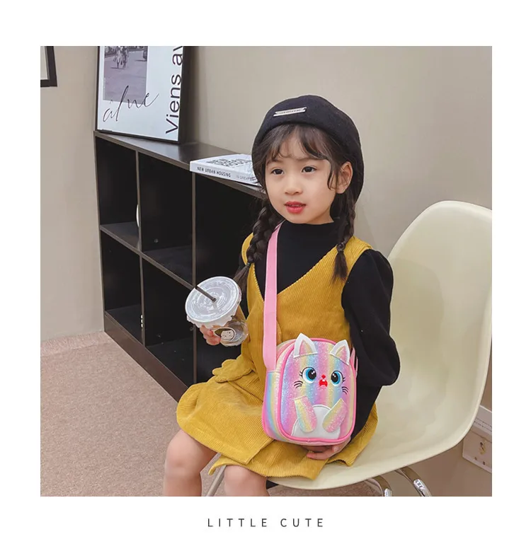 Kitten Embroidered Rainbow Children's Bag Crossbody Bag Baby Girl Cute Fashion Princess Bag Small Schoolbag Shoulder Bag display picture 2