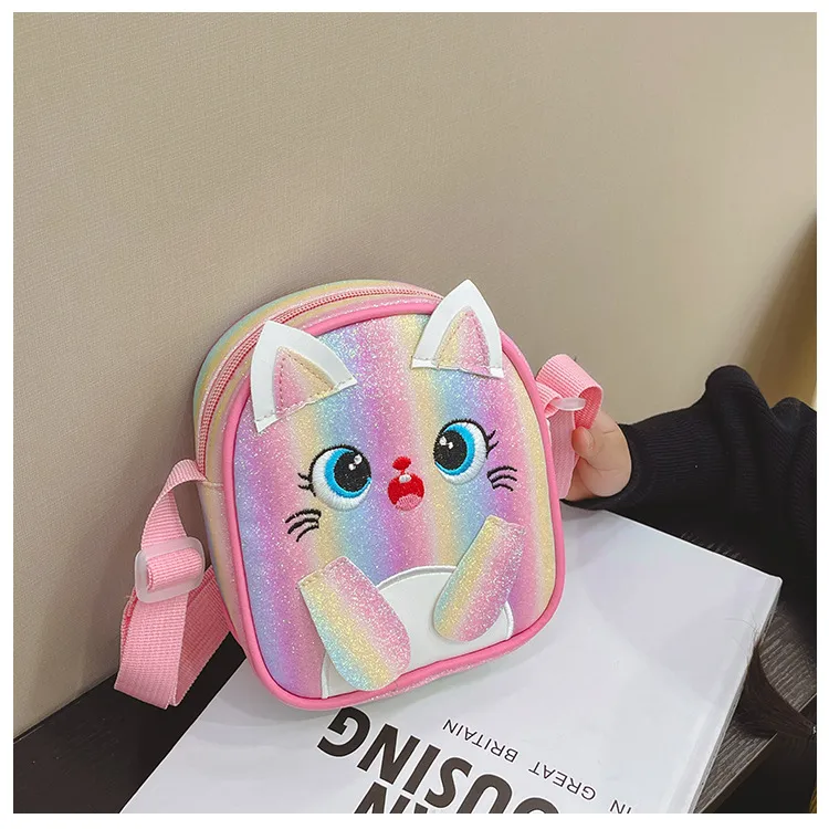 Kitten Embroidered Rainbow Children's Bag Crossbody Bag Baby Girl Cute Fashion Princess Bag Small Schoolbag Shoulder Bag display picture 4