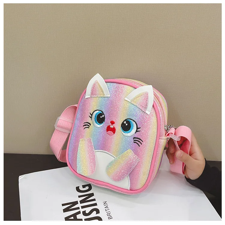 Kitten Embroidered Rainbow Children's Bag Crossbody Bag Baby Girl Cute Fashion Princess Bag Small Schoolbag Shoulder Bag display picture 5