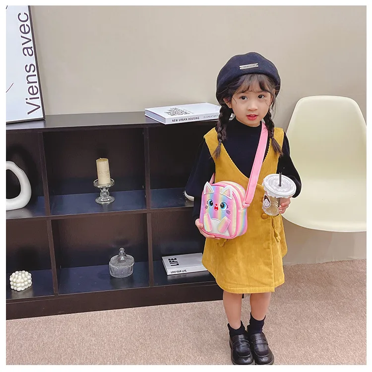 Kitten Embroidered Rainbow Children's Bag Crossbody Bag Baby Girl Cute Fashion Princess Bag Small Schoolbag Shoulder Bag display picture 8