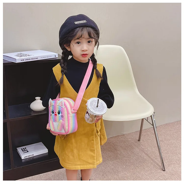 Kitten Embroidered Rainbow Children's Bag Crossbody Bag Baby Girl Cute Fashion Princess Bag Small Schoolbag Shoulder Bag display picture 9
