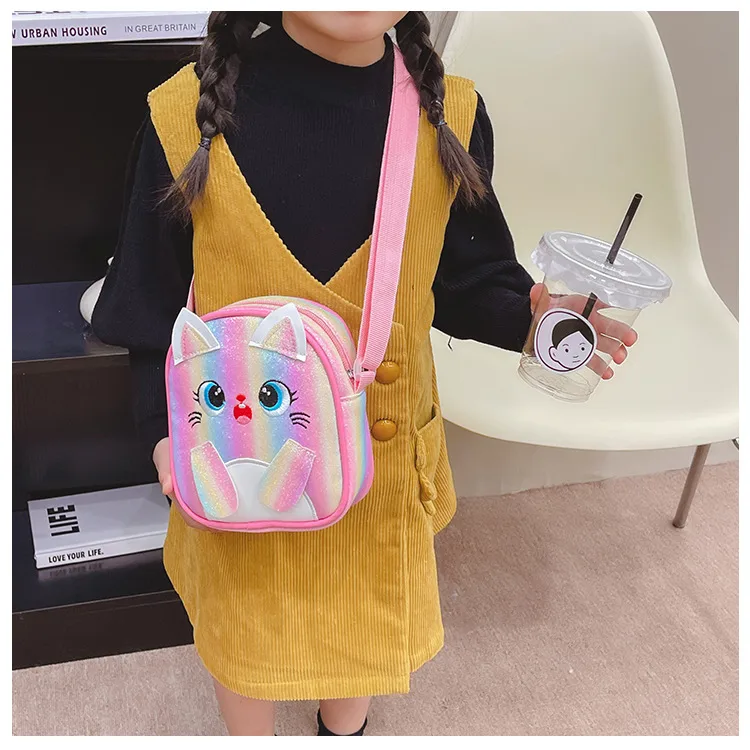 Kitten Embroidered Rainbow Children's Bag Crossbody Bag Baby Girl Cute Fashion Princess Bag Small Schoolbag Shoulder Bag display picture 12