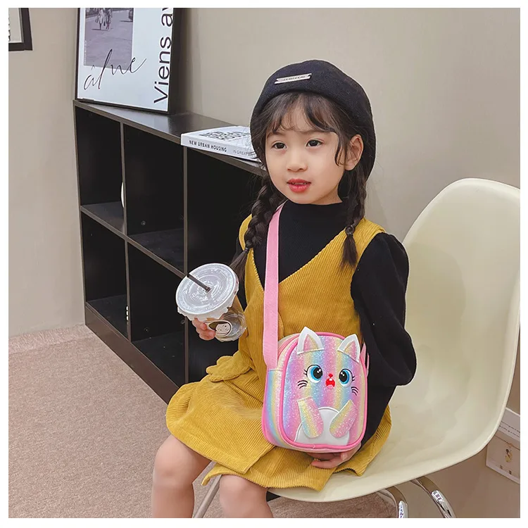 Kitten Embroidered Rainbow Children's Bag Crossbody Bag Baby Girl Cute Fashion Princess Bag Small Schoolbag Shoulder Bag display picture 15