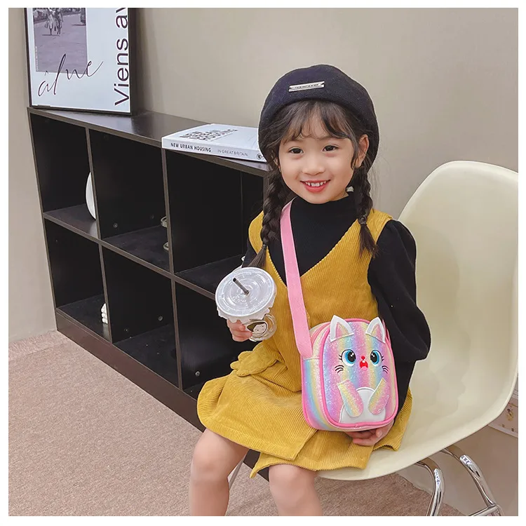 Kitten Embroidered Rainbow Children's Bag Crossbody Bag Baby Girl Cute Fashion Princess Bag Small Schoolbag Shoulder Bag display picture 17