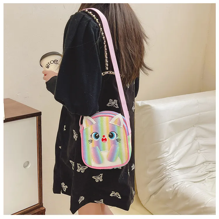 Kitten Embroidered Rainbow Children's Bag Crossbody Bag Baby Girl Cute Fashion Princess Bag Small Schoolbag Shoulder Bag display picture 31