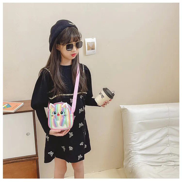 Kitten Embroidered Rainbow Children's Bag Crossbody Bag Baby Girl Cute Fashion Princess Bag Small Schoolbag Shoulder Bag display picture 32